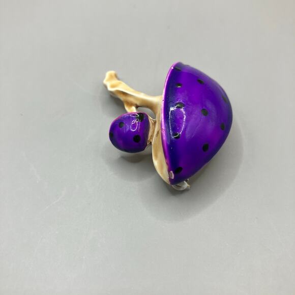 Mushroom Brooch Pin Purple Gold Tone Metal Glazed Small Artsy Boho - Picture 3 of 8